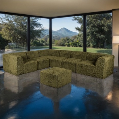 Furniture Of America Nappi Contemporary Compressed Foam, Faux Fur Olive Green Large L-Sectional W/ Ottoman (Compressed Foam) | FM62102GR-SECT-L+OT