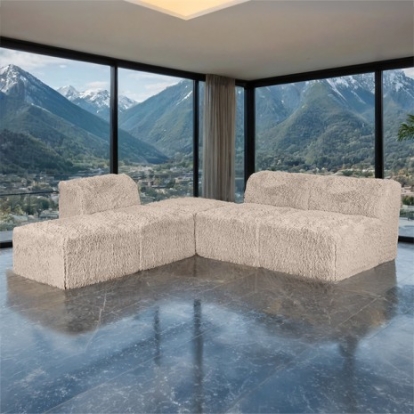 Furniture Of America Nappi Contemporary Compressed Foam, Faux Fur Taupe L-Sectional (Compressed Foam) | FM62102TP-SECT-A