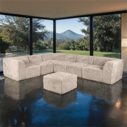 Furniture Of America Nappi Contemporary Compressed Foam, Faux Fur Taupe Large L-Sectional W/ Ottoman (Compressed Foam) | FM62102TP-SECT-L+OT