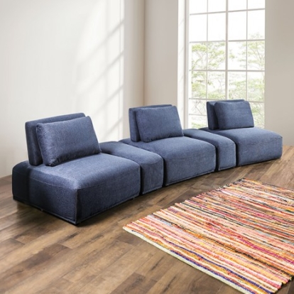 Furniture of America Stavanger Contemporary Boucle Solid with Wood Blue Curved 3-Seater Model FM63001BL-G