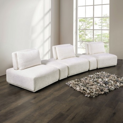 Furniture of America Stavanger Contemporary Boucle Solid with Wood White Curved 3-Seater Model FM63001WH-G