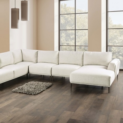 Furniture of America Gladbach Contemporary Chenille Metal Solid with Wood Beige J-Shaped Sectional Model FM63007BG-SECT-J
