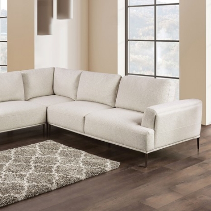 Furniture of America Gladbach Contemporary Chenille Metal Solid with Wood Beige Large L-Sectional Model FM63007BG-SECT-LL