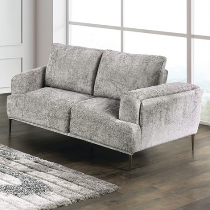 Furniture of America Gladbach Contemporary Chenille Metal Solid with Wood Gray Loveseat Model FM63007GY-LV