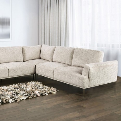 Furniture of America Gladbach Contemporary Chenille Metal Solid with Wood Light Brown Large L-Sectional Model FM63007LB-SECT-LL