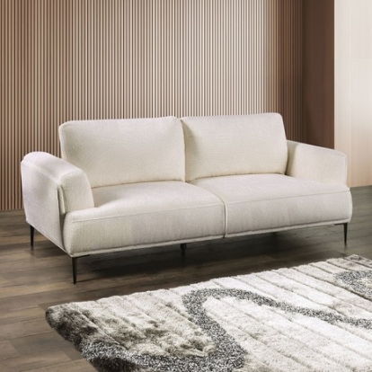 Furniture of America Gladbach Contemporary Chenille Metal Solid with Wood Linen White Sofa Model FM63007WH-SF
