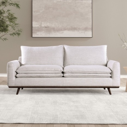 Furniture of America Monthey Mid-Century Modern Cotton-Linen Blend Solid with Wood Dark Brown-Light Gray Sofa Model FM63008DB-LG-SF
