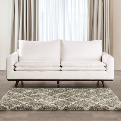 Furniture of America Monthey Mid-Century Modern Cotton-Linen Blend Solid with Wood Dark Brown-Linen White Sofa Model FM63008DB-SF