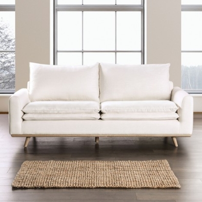 Furniture of America Monthey Mid-Century Modern Cotton-Linen Blend Solid with Wood Oak-Linen White Sofa Model FM63008OA-SF