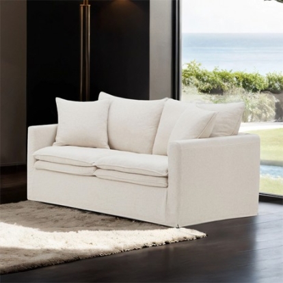 Furniture of America Crayford Traditional Engineered with Wood Feather Blend Foam Linen Solid with Wood Taupe Loveseat Model FM63010TP-LV