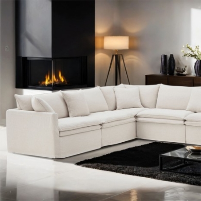 Furniture of America Crayford Traditional Engineered with Wood Feather Blend Foam Linen Solid with Wood Taupe L-Sectional Model FM63010TP-SECT
