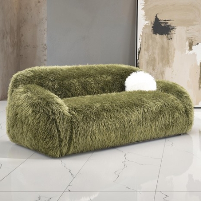 Furniture Of America Darwen Contemporary Faux Fur Green Sofa | FM64006GR-SF