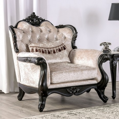Furniture Of America Acapulco Traditional Fabric, Solid Wood, Others Black/Off-White Chair | FM65001ES-CH