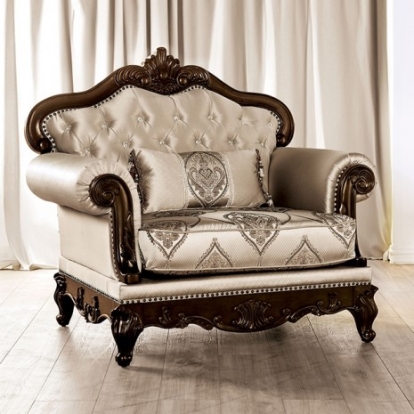 Furniture Of America Veracruz Traditional Fabric, Solid Wood, Others Dark Cherry/Beige Chair | FM65002BG-CH