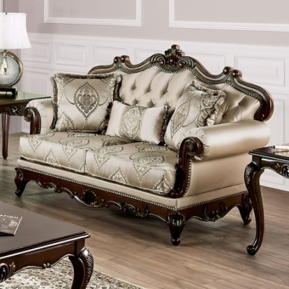 Furniture Of America Veracruz Traditional Fabric, Solid Wood, Others Dark Cherry/Beige Loveseat | FM65002BG-LV