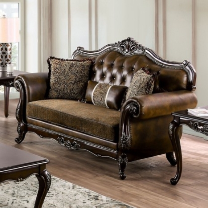 Furniture of America Ensenada Traditional Fabric Leatherette Solid with Wood Dark Cherry-Brown Loveseat Model FM65003BR-LV