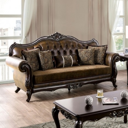 Furniture of America Ensenada Traditional Fabric Leatherette Solid with Wood Dark Cherry-Brown Sofa Model FM65003BR-SF