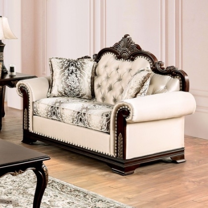 Furniture Of America Yucatan Traditional Fabric, Solid Wood, Others Dark Cherry/Beige Loveseat | FM65004BG-LV-PK