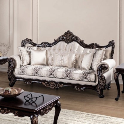 Furniture of America Palencia Traditional Fabric Solid with Wood Dark Cherry-Beige Sofa Model FM65005BG-SF