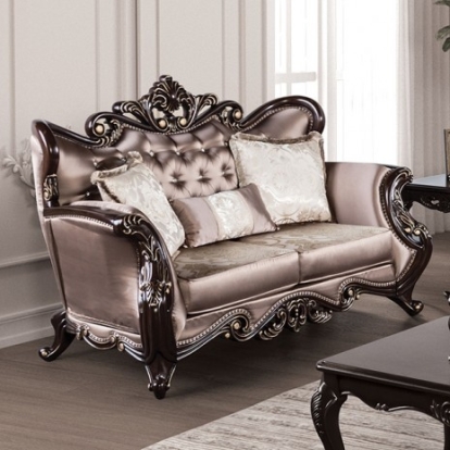 Furniture Of America Albacete Traditional Velvet, Solid Wood, Others Dark Cherry/Brown Loveseat | FM65006BR-LV
