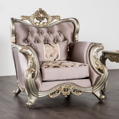 Furniture of America Albacete Traditional Velvet Solid with Wood Champagne-Purple Chair Model FM65006PR-CH