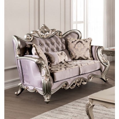 Furniture of America Albacete Traditional Velvet Solid with Wood Champagne-Purple Loveseat Model FM65006PR-LV