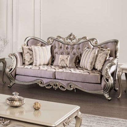 Furniture Of America Albacete Traditional Velvet, Solid Wood, Others Champagne/Purple Sofa | FM65006PR-SF