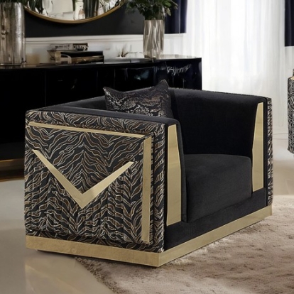 Furniture Of America Doriphei Glam Fabric, Stainless Steel, Solid Wood, Others Black Velvet/Gold Chair | FM67000BK-CH