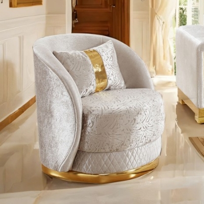 Furniture Of America Valdosta Glam Fabric, Plastic, Stainless Steel, Solid Wood, Others Beige/Gold Chair | FM67001BG-CH