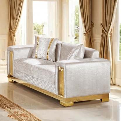 Furniture Of America Valdosta Glam Fabric, Plastic, Stainless Steel, Solid Wood, Others Beige/Gold Loveseat | FM67001BG-LV