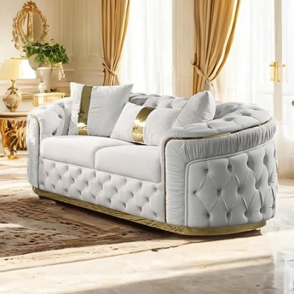 Furniture Of America Adelpha Glam Fabric, Stainless Steel, Solid Wood, Others Beige/Gold Loveseat | FM67002BG-LV