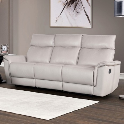 Furniture of America Bienne Transitional Leather Match Metal Taupe Sofa Manual Recliner Model FM69002TP-SF-M