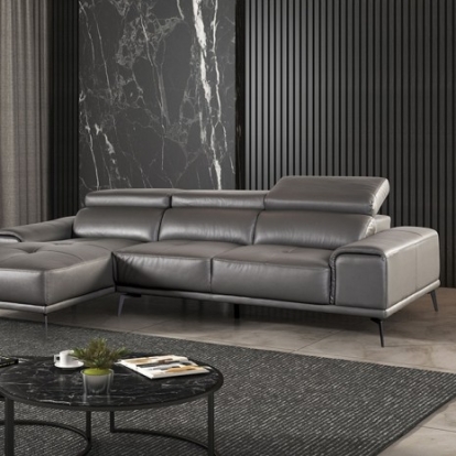 Furniture of America Vadso Contemporary Leather Match Metal Dark Gray Sectional Left Chaise Model FM69005DG-SECT-L