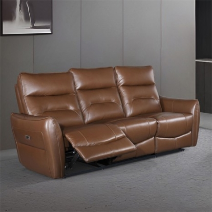 Furniture of America Terentius Contemporary Engineered with Wood High Density Foam Leather Match Pocket Coil Spring Sinuous Spring And Webbing Suspension Tropical Hardwood Tropical Hardwood Caramel Brown Power Sofa Model FM69006BR-SF-PM
