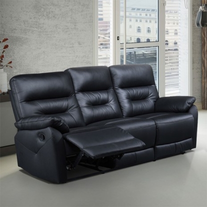Furniture of America Micaelis Transitional Engineered with Wood Fabric Foam Leather Match Metal Solid with Wood Black Manual Recline Sofa Model FM69007BK-SF-M