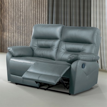 Furniture of America Micaelis Transitional Engineered with Wood Fabric Foam Leather Match Metal Solid with Wood Slate Blue Manual Recline Loveseat Model FM69007BL-LV-M