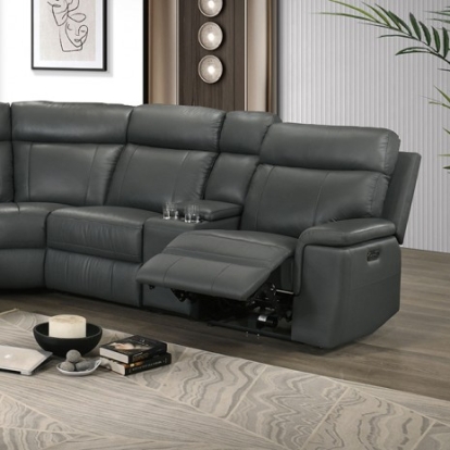 Furniture Of America Oliverus Transitional Foam, Leather Match, Wood Dark Gray Power Sectional | FM69009DG-SECT-PM