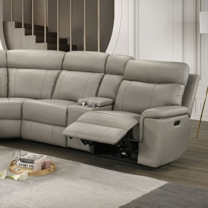 Furniture Of America Oliverus Transitional Foam, Leather Match, Wood Taupe Power Sectional | FM69009TP-SECT-PM