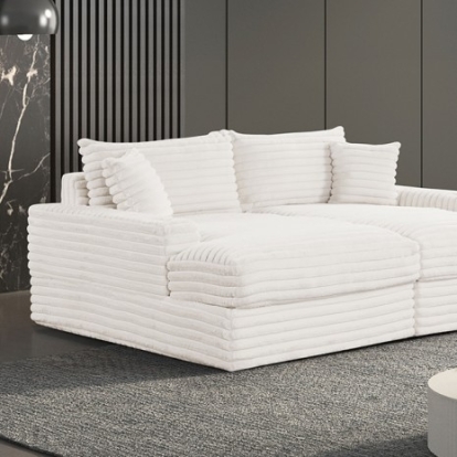 Furniture of America Tavedestrand Contemporary Engineered with Wood Fabric Metal White Double Chaise Sofa Model FM6900WH-PK