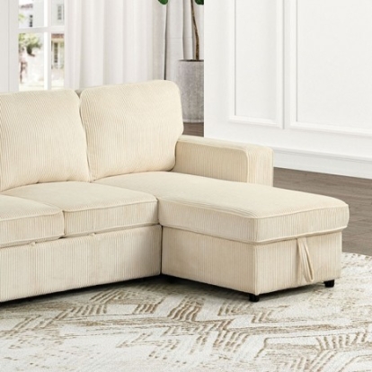 Furniture of America Yves Contemporary Corduroy Solid with Wood Beige Sectional Model FM6964BG-SECT
