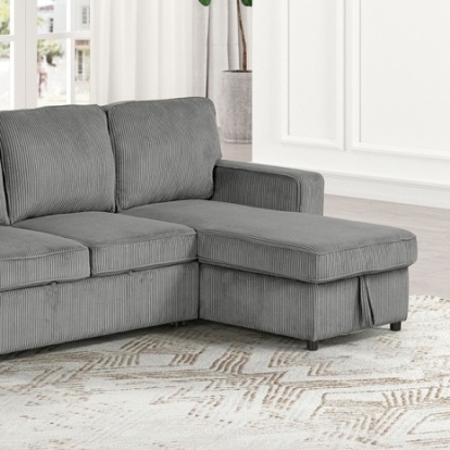 Furniture of America Yves Contemporary Corduroy Solid with Wood Dark Gray Sectional Model FM6964DG-SECT