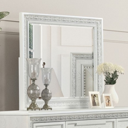 Furniture of America Stella Mia Traditional Ash Burl Veneer Engineered with Wood Fabric Foam Oak Veneer Pinewood Creamy White Mirror Model FM70000WH-M