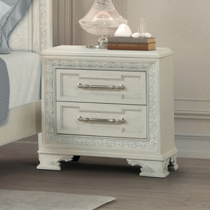 Furniture of America Stella Mia Traditional Ash Burl Veneer Engineered with Wood Fabric Foam Oak Veneer Pinewood Creamy White Nightstand Model FM70000WH-N