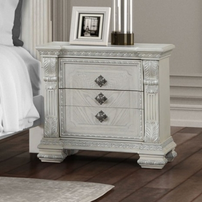 Furniture of America Promenade Traditional Engineered with Wood Oak Veneer Pinewood Wire Brushed White Nightstand Model FM70001WH-N