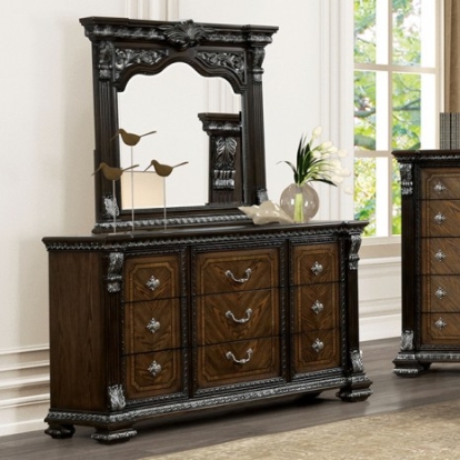 Furniture of America Promenade Traditional Engineered with Wood Oak Veneer Pinewood Espresso Dresser W-Jewelry Box Model FM70002DB-D