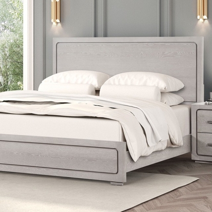 Furniture of America Crowthorne Contemporary Engineered with Wood Metal Solid Rubberwood White Oak Veneer White Oak Bed Model FM70100AK-Queen Bed