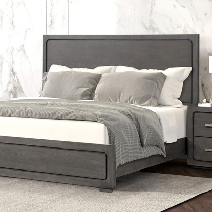Furniture of America Crowthorne Contemporary Engineered with Wood Metal Solid Rubberwood White Oak Veneer Warm Gray Bed Model FM70100GY-Queen Bed