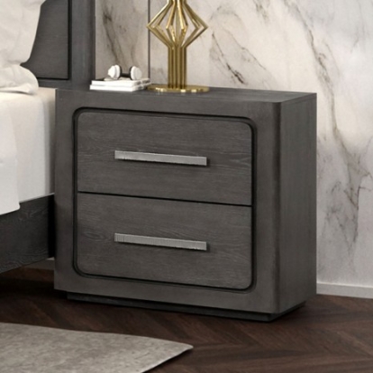 Furniture of America Crowthorne Contemporary Engineered with Wood Metal Solid Rubberwood White Oak Veneer Warm Gray Nightstand Model FM70100GY-N