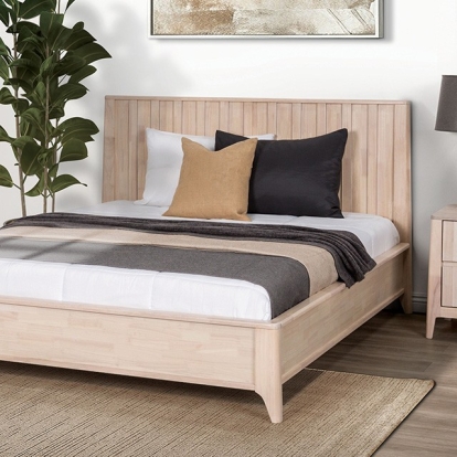 Furniture of America Gervais Mid-Century Modern Engineered with Wood Solid Hardwood White Wash Bed Model FM7105WH-Queen Bed