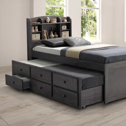 Furniture of America Troutdale Transitional Engineered with Wood Solid Hardwood Stain Gray Captain Bed Model FM7106GY-T-BED